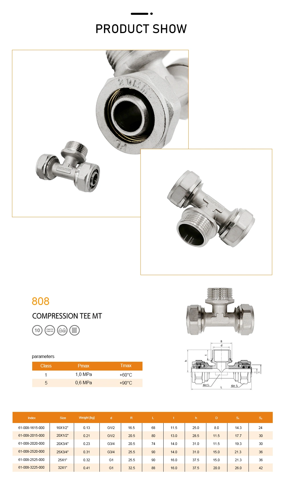 1/2″ Bsp Male Brass 16mm Reducing Tee Brass Female T-Type 3 Way Compression Fitting Tube Hose Coupler Double Union Tee Adaptor Compression Brass Fittings